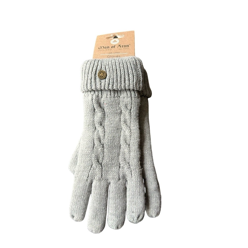 Man of Aran‎ Ireland Cable Knit Gloves Large gray new